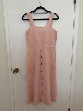 Vince Camuto Peachy Pink Linen Button-Front Maxi Dress